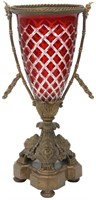 Bronze Mounted Cranberry Cut Glass Vase