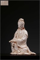 Chinese White Glazed Porcelain Guanyin Statue,Mark