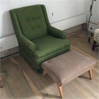 Green Side Chair, Retro Ottoman