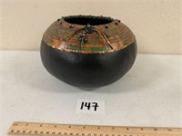 Black Gourd with Geometric Top 9"W x 6.5"H