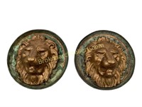 Pair Lion Head Medallion Wall Mounts