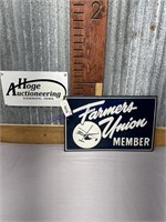 FARMERS UNION MEMBER TIN SIGN, 10 X 16"W