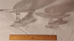 2 Old Clear Pattern Glass Cake Stands. No Damage.