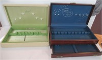 (2) Vintage Wood Silver Plated Flatware Storage