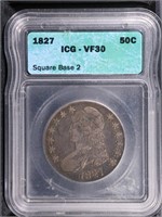 1827 50C Capped Bust Half ICG VF30 Square base 2