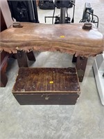 Vintage camel saddle and wooden box