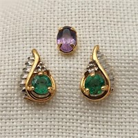 14K Gold Earrings Emerald +