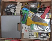 Box lot- right angle drill, wrenches, misc tools