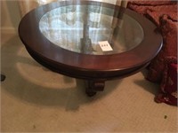 Round Cherry Coffee Table / Glass Top (40" D)