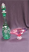 Green cut overlay crystal 16" decanter and