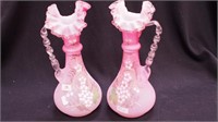 Pair of Victorian pink and white cased ewers, 10"
