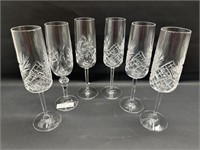 6 Crystal Pinwheel Champagne Fluted glasses 8.5"h