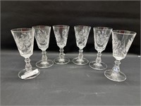 6 Crystal Pinwheel Sherry glasses 4.75"h