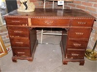 Vintage 9 drawer walnut desk, 44" x 21" x 30"