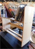 Wooden book shelf with 2 shelves w/ 8 hooks,