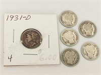 Barber Dimes - 1912, 1913, 1914, 1915,1916 +