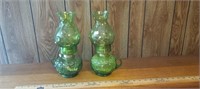 2 LE Smith Green Moon & Stars Oil Lamps