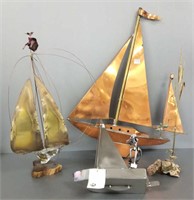 4 metal sculptures - 3 sailboats including copper