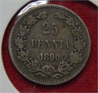 1890 Finland Silver 25 Pennia