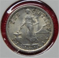 1944 D Philippines Silver 10 Centavos