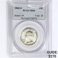 1942-S Washington Silver Quarter PCGS MS66