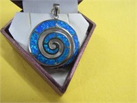 Sterling Silver Created opal Swirl Design Pendant