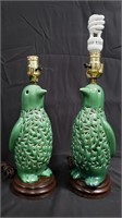 Pair of crackle glazed penguin table lamps