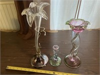 Fancy vase & 3 candle holders