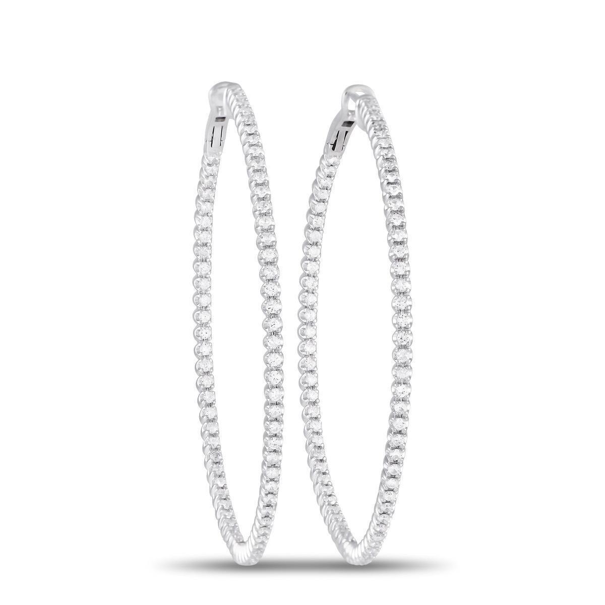 14K White Gold 1.70ct Diamond Inisde-Out Hoop Earr