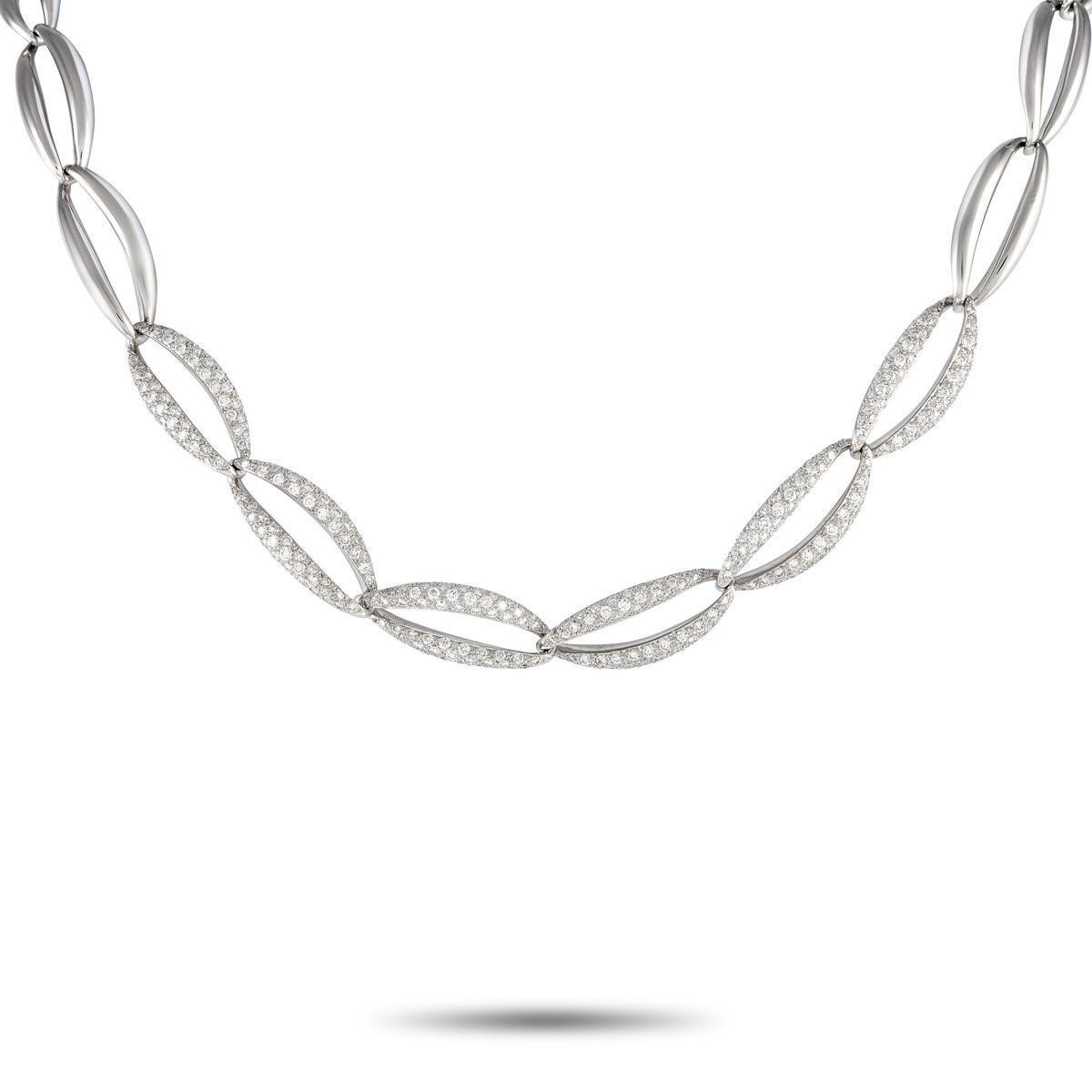 18K White Gold 4.06ct Diamond Oval Chain Link Neck
