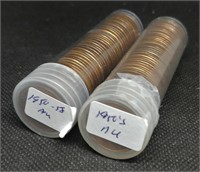 S: 2 ROLLS 1950'S AU / BETTER LINCOLN WHEAT CENTS