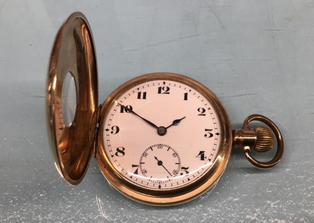 Record half-hunter gold filled pocket watch - runs