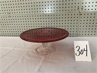 RED GLASS TOP CAKE PLATTER