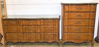 Country French Triple Dresser & 5 Drawer Chest