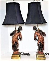 Pair of Figural Table Lamps with Brass Bases