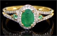 10kt Gold Natural Emerald & Diamond Ring