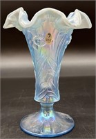 Fenton Blue Opal Iridized Daffodil Vase