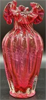 Beautiful Murano Cranberry Ruffle Vase