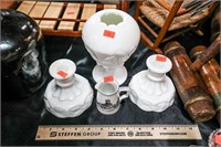 (3) Various Pieces of White Glass Candleholders,