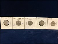 1946, 47, 48, 49, 50 Canadian Nickels VF30 to Unc