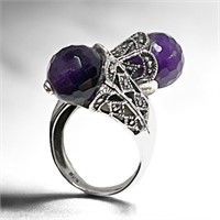 Faceted Amethyst Sterling Silver Ring - Size 6