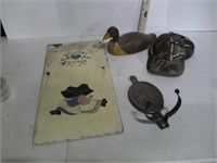 misc lot, slate picture, woooden duck