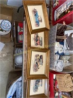 4 vintage framed auto prints