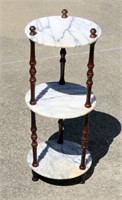 Vintage Small Side Table w 3 Round Marble Shelves