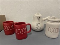 Rae Dunn Hot Cocoa Mugs, Pitcher, Canister