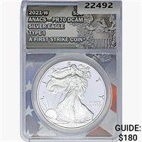 2021-W Silver Eagle ANACS PR70 DCAM Ty 1