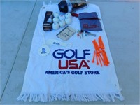 Golf balls, tees, towel, etc.
