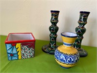 Talavera Candle Sticks, Vase, Square Planter