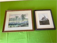 2 Original Watercolor Paintings, Framed, 1 Signed