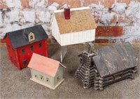 Vintage folk art model houses (4), wooden, c.